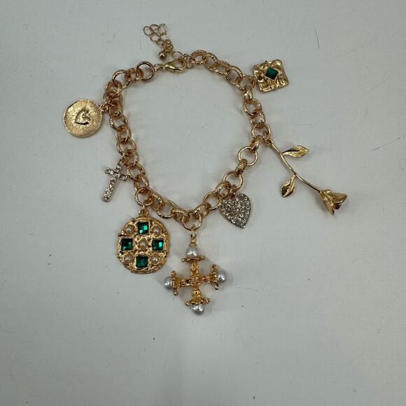NWOT Gold plated Spanish Catholic style charm Bracelet - Picture 2 of 7